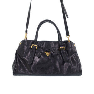 PRADA Ribbon Tessuto Fiocco Bow Handbag Shoulder Bag Black